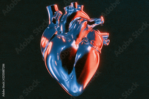 Blue Glowing Heart With Red
