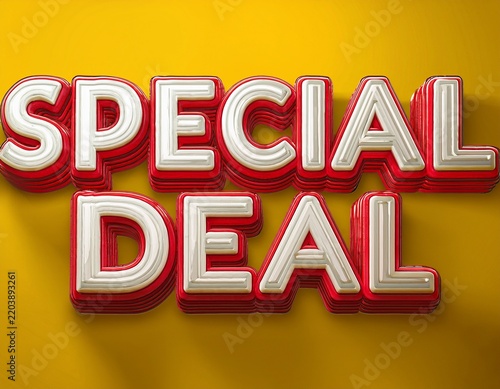 font style special deal white red 3d text effect on isolated yellow background
