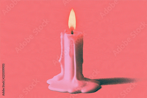 Candle With Melted Wax Pink Background