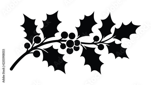 Holly Branch Silhouette: A stark black silhouette of a holly branch with pointed leaves and clusters of berries, symbolizing the winter season and festive holidays.