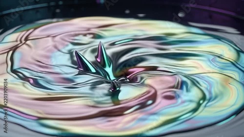 Abstract ferrofluid liquid magnetic spikes glowing with vibrant iridescent metallic colors