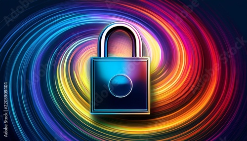 vibrant digital lock surrounded by colorful swirls