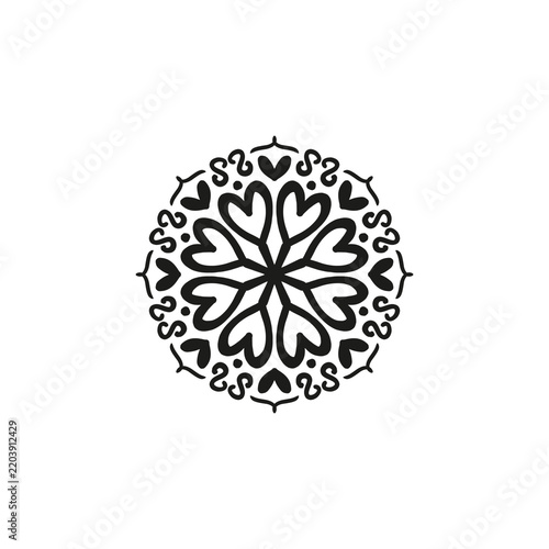 Mandala ilustrado original simple corazones Negro - PNG sin fondo - Transparente