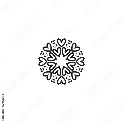 Mandala ilustrado original simple corazones Negro - PNG sin fondo - Transparente