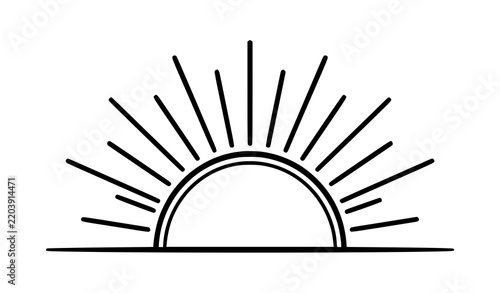 Retro Sunburst Semicircle Vector Emblem with Radial Rays and Vintage Graphic Design
