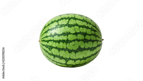 Fotografie Whole green striped watermelon, isolated on transparent background