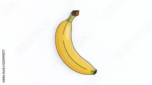 Simple vector animation of a single ripe yellow banana isolated on white background
