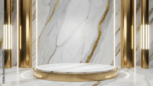 Luxury marble podium with golden columns