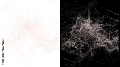 Abstract Delicate Spiderweb Texture, Fine Silk Strands, Light Pink and White on White, Dark Gray on Black Background, Macro Detail