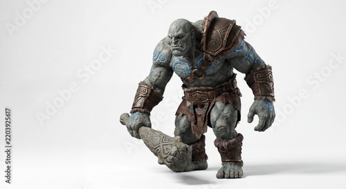 A detailed 3D render of a Fomorian giant from Celtic mythology holding a heavy stone club weapon.