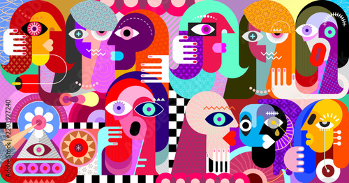 Large Group Of Strange People Vector Artwork