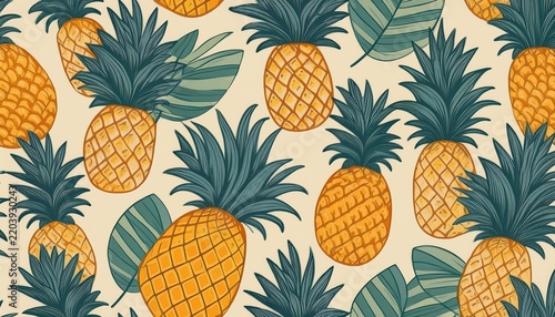 seamless pattern with cute pineapples hand drawn exotic fruit design perfect for textile wallpaper or nursery print