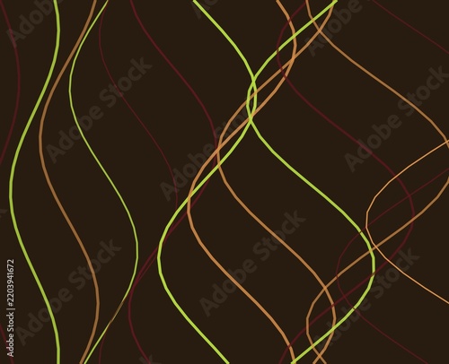 Abstract background with colorful wavy lines in brown green and orange tones