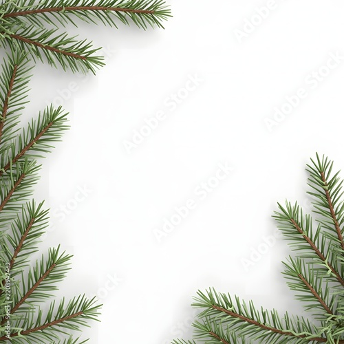 Minimal Christmas pine branch border on a clean white background with copy space.