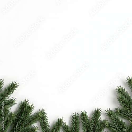 Minimal Christmas pine branch border on a clean white background with copy space.