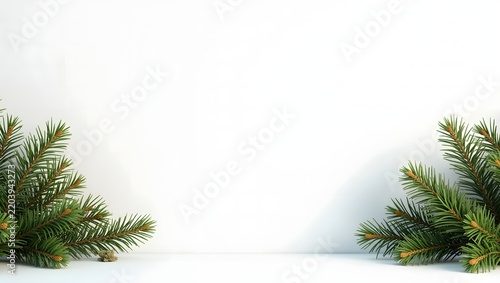 Minimal Christmas pine branch border on a clean white background with copy space.