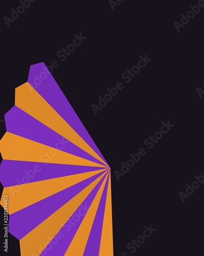 Abstract geometric pattern featuring vibrant purple and orange radiating sectors on a dark background