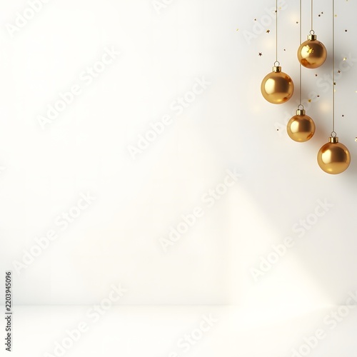 Minimal luxury Christmas background with elegant gold ornament and copy space.