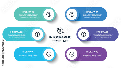 Business Hub infographic with 6 steps, options, parts or processes. Business data visualization.