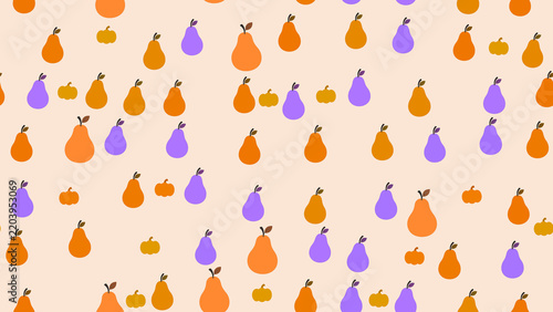 Seamless pattern of cartoon pears and pumpkins