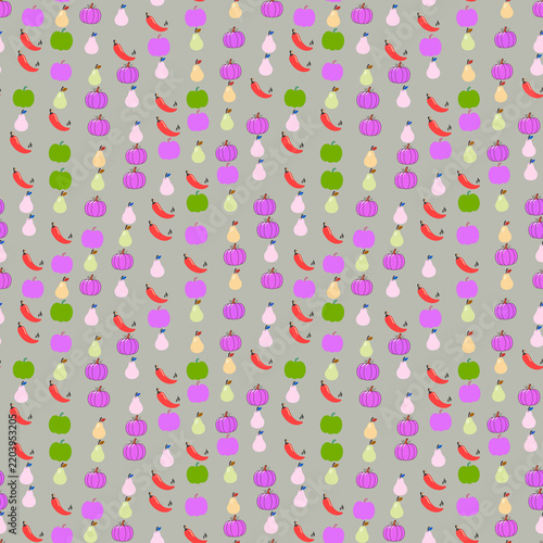 Seamless pattern of colorful fruits and vegetables