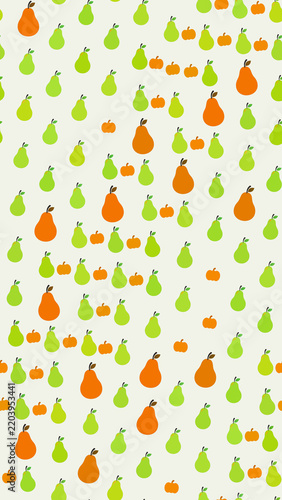 Seamless Pattern of Pears and Pumpkins