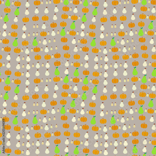 Seamless Pattern of Pumpkins and Pears
