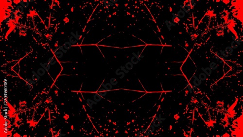 Red And Black Grunge Abstract Background With Symmetrical Botanical Silhouettes