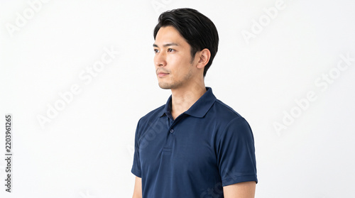 Obraz na płótnie 理学療法士の日本人男性のポートレート（真剣な横顔の顔写真・白背景）