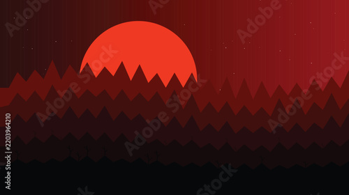 Dark red and brown forest mountain flat minimal landscape background