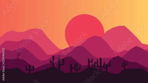 Pink and red desert mountain flat minimal landscape background