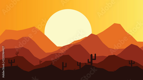 Warm orange desert mountain flat minimal landscape background