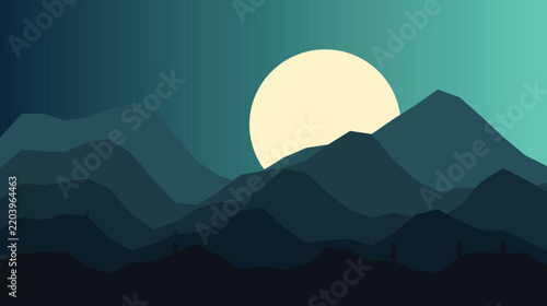 Teal and dark blue flat minimal mountain landscape background