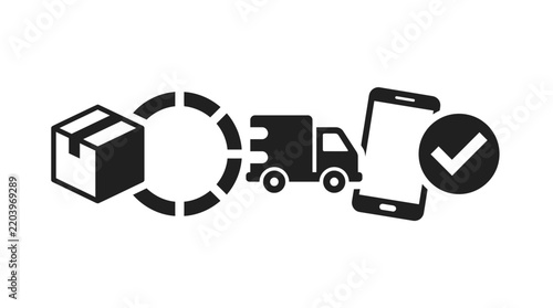Real-time package tracking and delivery cycle icon.
