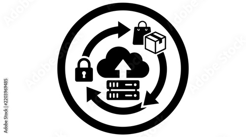 Secure cloud computing and e-commerce data backup icon.