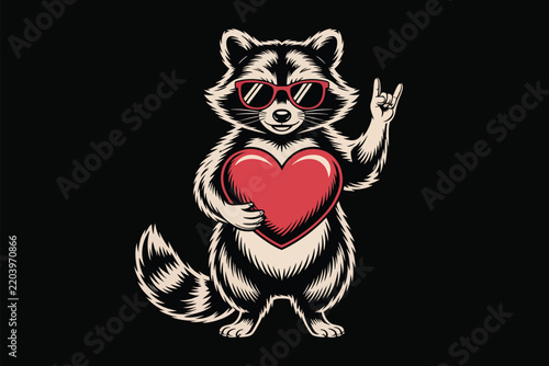 Black Cat with Hearts Cute Gothic Animal Illustration for Love, Valentine, Halloween, Tattoo, Cartoon, Vintage and Decorative Vector Design