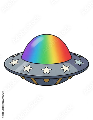 Rainbow Colored Flying Saucer Transparent Background