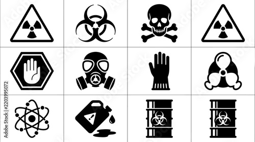 Картината върху платно Collection of hazard and safety warning symbols with skull and crossbones
