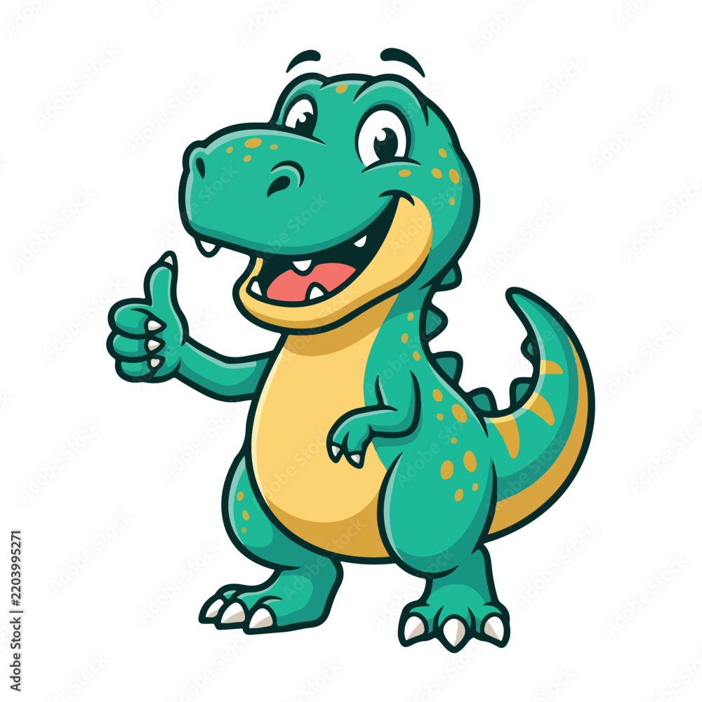 Obraz premium Cute cartoon dinosaur character giving a friendly thumbs up gesture.