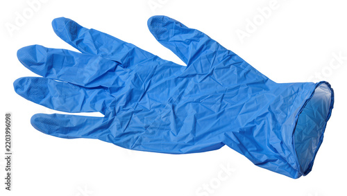 Blue nitrile glove crumpled texture, isolated on transparent background