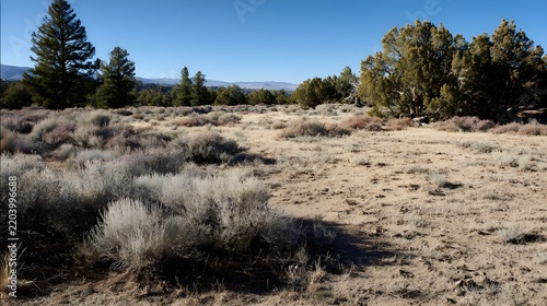 Desert scrub meeting a juniper forest boundary