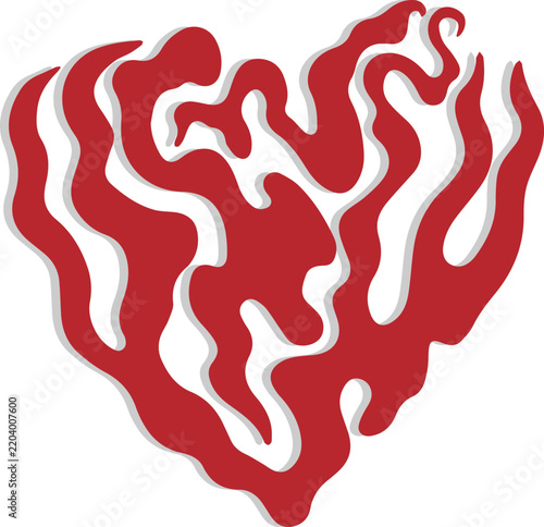 Flame Heart Graphic, Abstract Fire Illustration, Dynamic Vector Design. Red and White Color Scheme, Creative Symbol