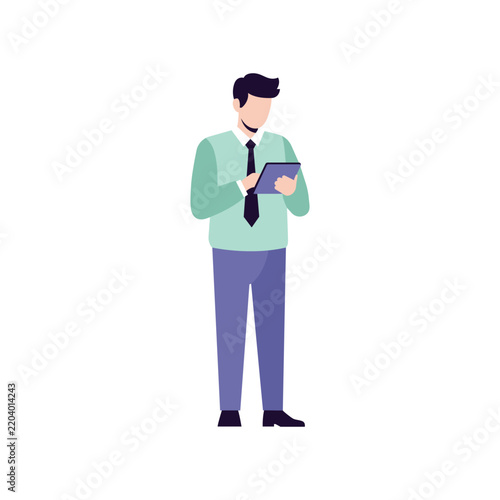 Businessman using tablet device vector art illustration