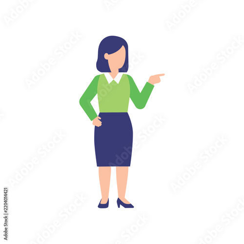 Business woman pointing finger sideways vector artwork