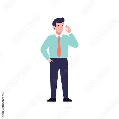 Thoughtful businessman touching chin vector illustration