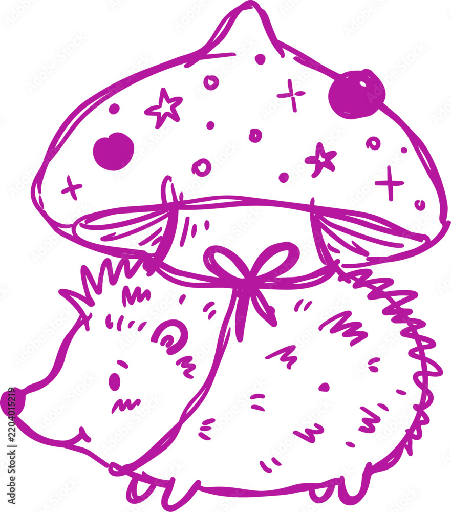 Obraz premium Naive mushroom house illustration with stars and bow