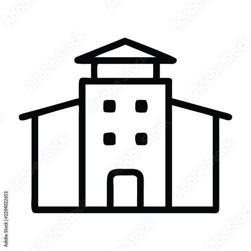 Minimalist school building outline icon vector classic architectural design for education campus.