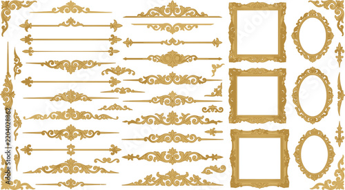Bild auf Leinwand Golden baroque ornaments and frames collection vector illustration for decorativ