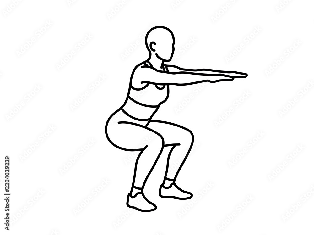 Obraz premium Woman performing squat with extended arm for balance