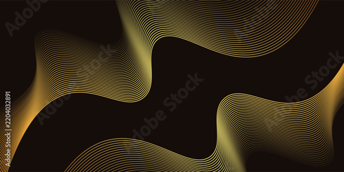 Abstract modern creative glittering gold wave curvy line design elements dark background. Luxury design element motion